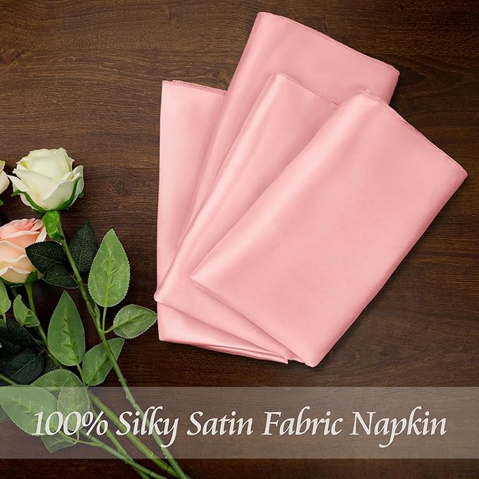 Manyshofu 50 Pieces Blush Satin Napkins - 12x12 Inches Cloth Napkins, Square Satin Fabric Napkin Set - Elegant & Smooth Table Napkins for Wedding Dinner Party Lunch Banquet Restaurant Decoration