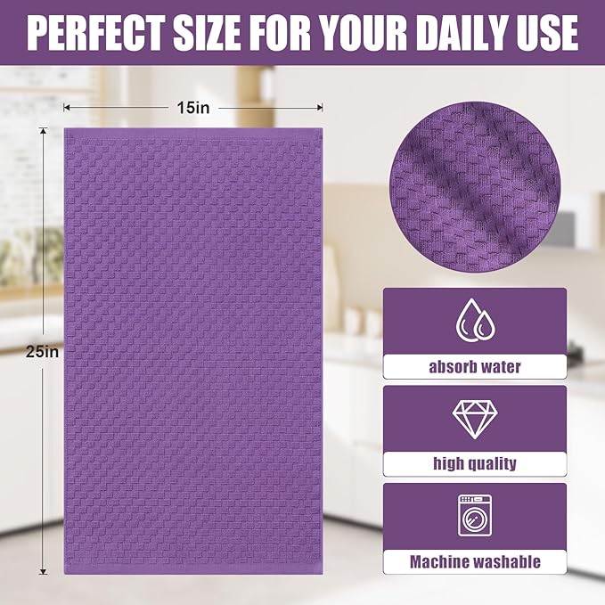 Homaxy 100% Cotton Terry Kitchen Towels(15" x 25", 6 Pack), Soft and Super Absorbent Dish Towels, 380 GSM Reusable Tea Towel with Hanging Loop, Pineapple Grid Designed, Purple