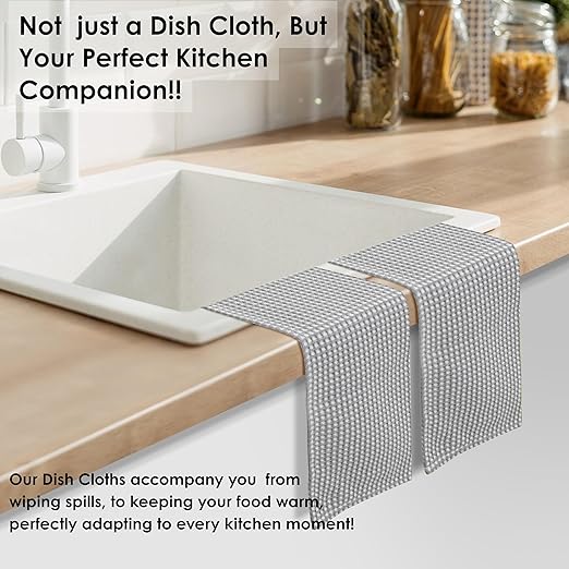 12 Pack Dual Reversible Waffle Weave Dish Cloth, 12x12 Inch, 100% Cotton, Absorbent Dishcloth Set, Quick Dry, Soft for Cleaning, Wiping, Hand Towels, Dish Rags, Durable, Ash Grey