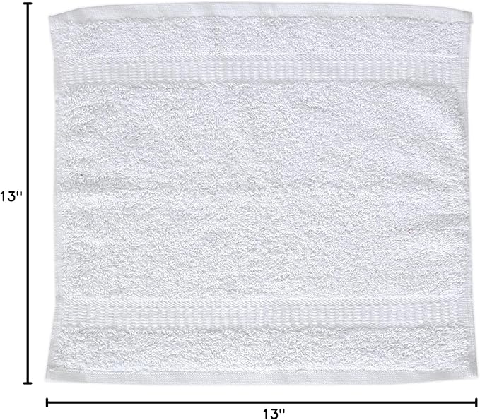GOLD TEXTILES 100% Cotton Washcloth - 12 Pack | 13x13 inches | White - Ultra Soft, Highly Absorbent, Long Lasting and Quick Drying - Hotel & Spa Collection Cool Feel Fingertip Towels