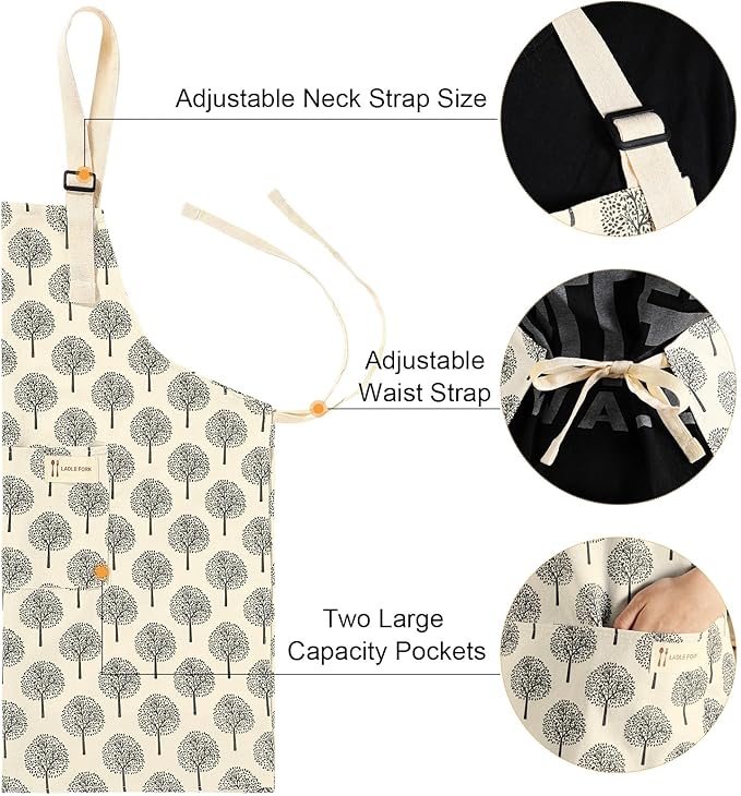 Syhood 2 Pack Aprons with 2 Pocket for Women Men Soft Linen Adjustable Bib Kitchen Cooking Apron for Chefs, Waiters, Baking(Grey Plaid Style)