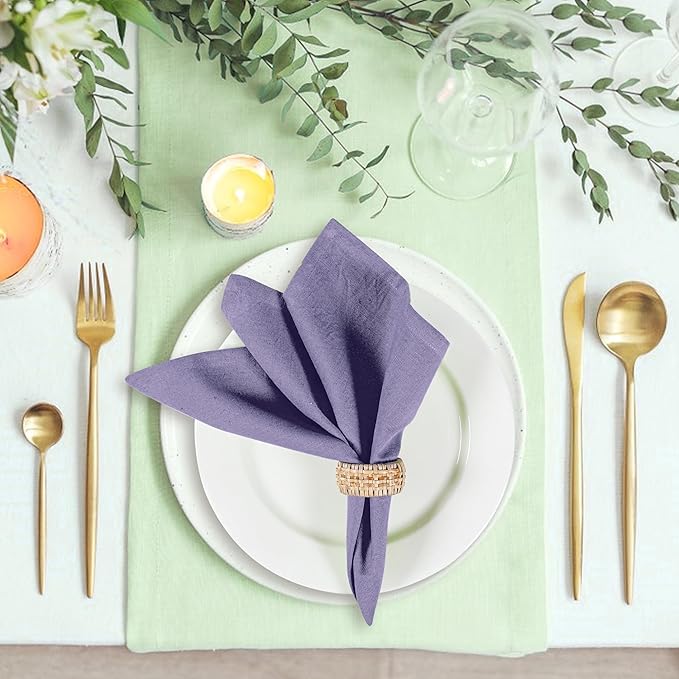 NATURALCRAFT Cloth Napkins Set of 12 Cotton Linen 18x18 Inch - Soft Durable Easter Washable - Ideal for Hotel Farmhouse Party Wedding Spring Summer Easter - Perfect Everyday Use (Purple, Pack of 12)