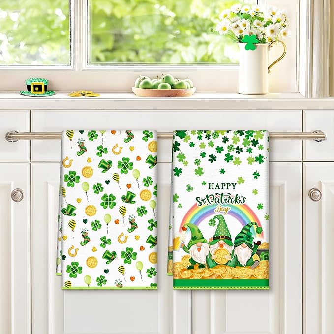 St. Patrick's Day Gnome Shamrock Microfiber Kitchen Towels, Soft Absorbent Hand Towel 15.7 × 23.6 inch, Thick Dish Cloth for Party Anniversary Holiday Decoration Housewarming Gifts