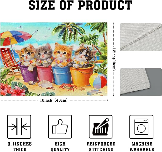 Lovely Cat Linen Placemats Holiday Beach Place Mat Set of 4 Dining Table Decor