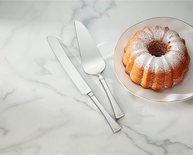 Lenox Silverware Serving Set, Portola 2-Piece Dessert Set, Serving Utensils, 18/10 Stainless Steel, Mirror Finish, Dishwasher Safe, Cake Knife & Cake Server, Dessert Serveware (Silver, 2 Piece)