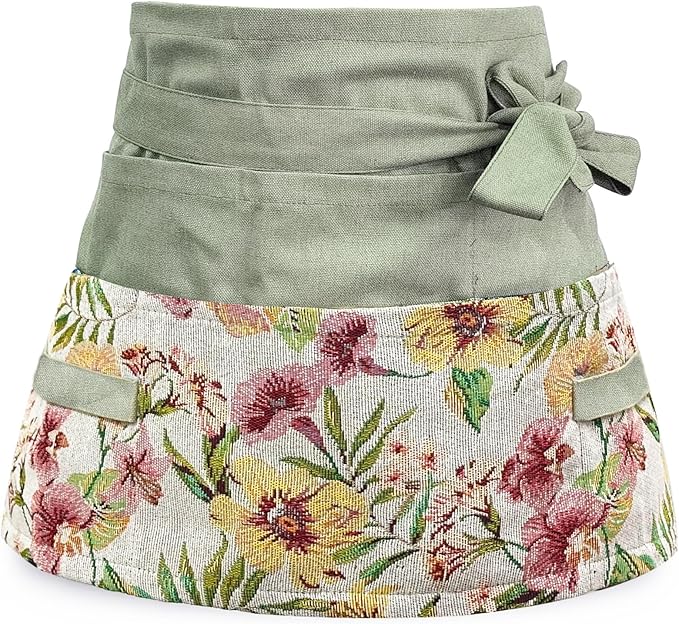 Garden Apron for Woman, Serve Apron Cute, Flora Half Apron with 8 Pockets, Valentines Gift for Mom Wife Girlfriend