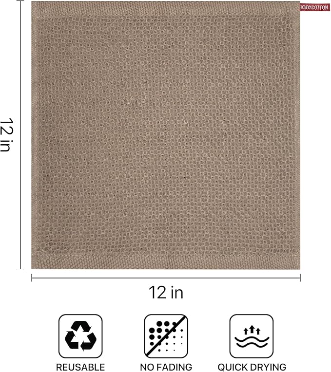 100% Cotton Waffle Weave Kitchen Towels, 6 Pack Dish Cloths for Washing Dishes, Ultra Soft Absorbent Dish Towels, Quick Drying Kitchen Rags, 12x12 Inches, Mixed Color