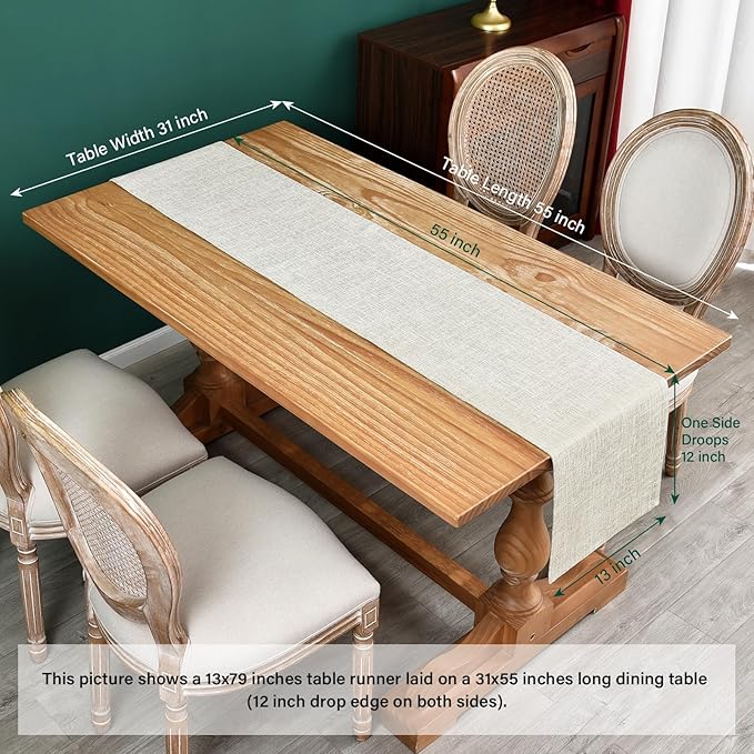 Farmhouse Rustic Faux Linen Table Runner Neutral Beige Table Runners Double Layer Reversible Rectangle Runners for Daily Use Kitchen Dining Banquet Holiday 13x48 Inch