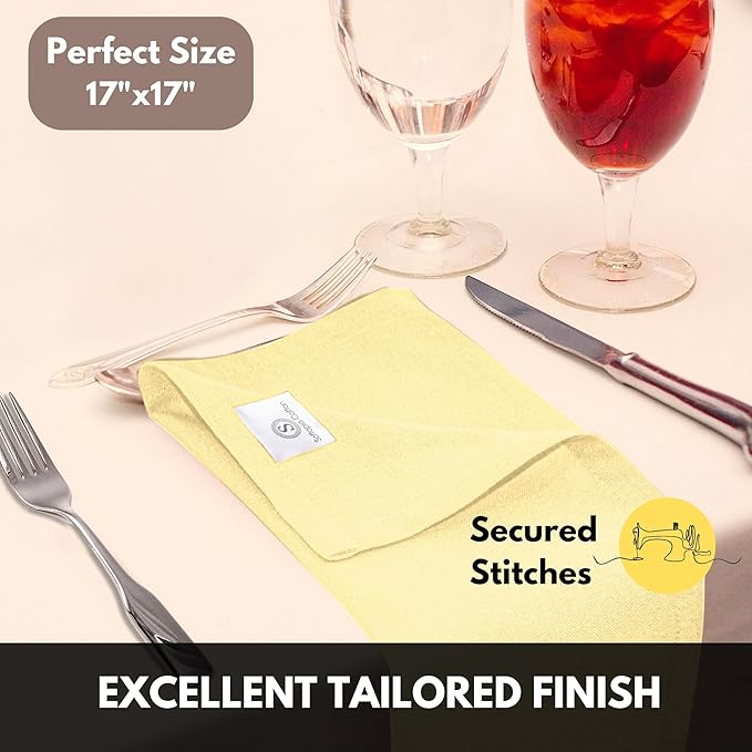 Pale Yellow Cloth Dinner Napkins 12 Pack, 17x17 Inches, 100% Cotton, Decorative Washable Cloth Napkin Set, Soft Premium Table Linen for Dining, Spring Buffet Parties, Easter Brunch