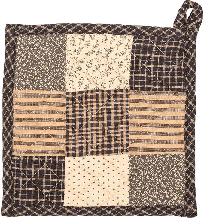 VHC Brands, Kettle Grove, Cotton, 8x8, Patchwork Blocks, Pot Holder, Black