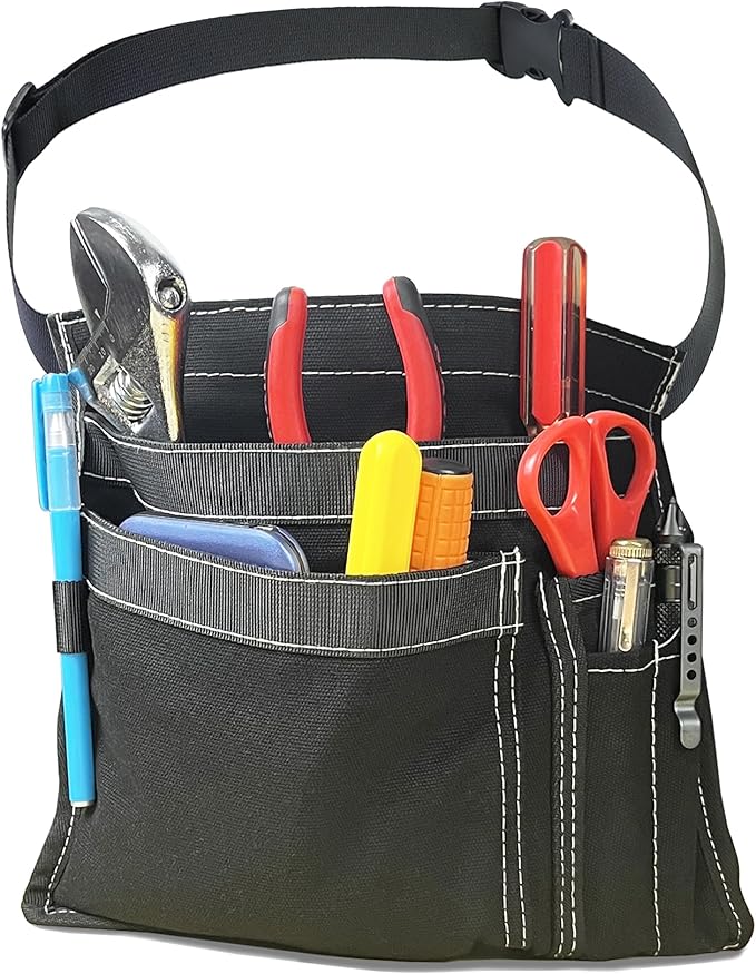 5-Pocket Utility Tool Belt Pouch for Men and Women, Adjustable Canvas Waist Belt Bag for Electrician Maintenance Gardening Carpentry, Durable Multi Work Apron for Tools & Accessories (Black)
