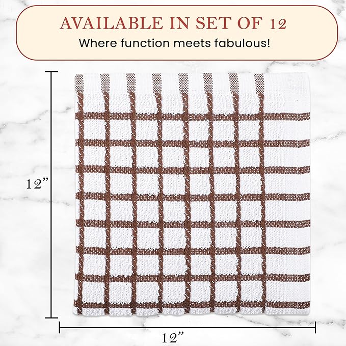 Vintage Vista 100% Cotton Dish Cloths (Pack of 12) - Dish Rags for Washing Dishes - Reusable & Highly Absorbent Kitchen Towels - Kitchen Rags fo Easter - (12" x 12" - Multicolor Checkered)