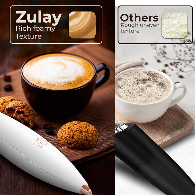 Zulay Kitchen Patented Tornado Triple Whisk Milk Frother with 4 Duracell Batteries – Handheld Foam Maker for Coffee, Lattes, Matcha & Hot Chocolate – Rich, Creamy Froth in Seconds - Gold Rose