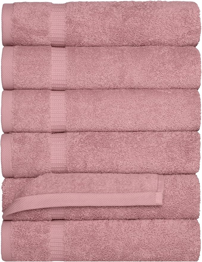 SALBAKOS 100% Turkish Cotton Hand Towel Set of 6 16x30 inch | Heirloom Quality | Hotel & Spa Collection | Ultra Soft, Super Absorbent, Long Lasting Hand Towels | Made in Turkey (Rose, 6 Hand Towels)