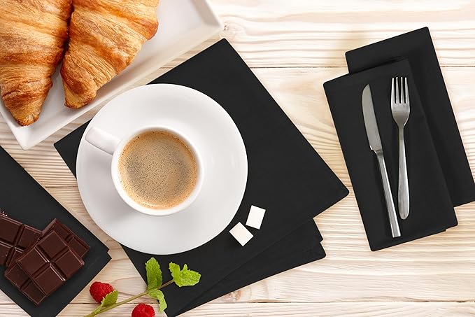 NATURALCRAFT Black Cloth Napkins Set of 12 Cotton Linen 18x18 Inch - Soft Durable Easter Washable - Ideal for Hotel Farmhouse Party Spring Summer Easter - Perfect Everyday Use (Black, Pack of 12)