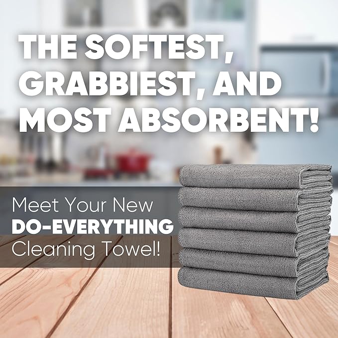 Kitchen Towels - Microfiber Waffle Weave Towels | Absorbent, No Lint, Thick, Reusable, Commercial, Soft, Hand, Tea, Glass, Bar, Sublimation Blank, Polyester Cloths (Gray, 16 x 24 (6 Pack))