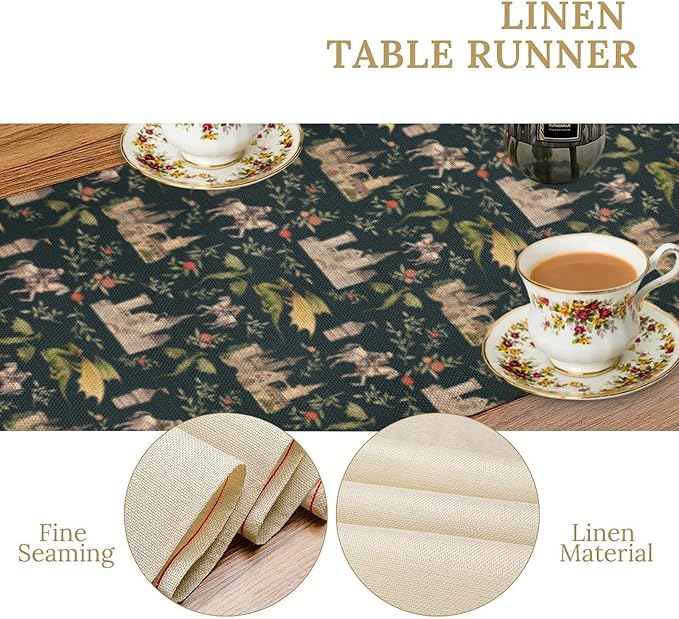 Dragon Table Runner, Magical Medieval Castle Dragon Knights Art Printed Runner for Home Kitchen Dining Table Living Room Decor Fabric 1 Panel W13xL108in