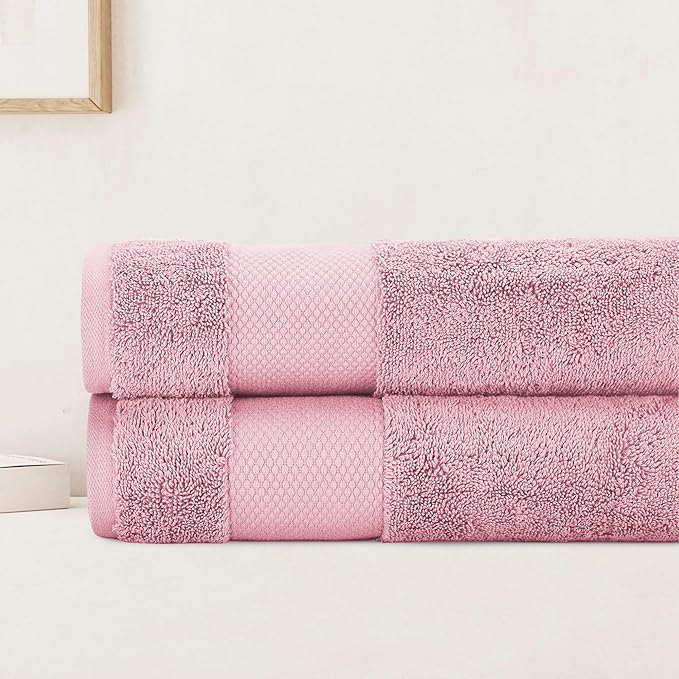 BIOWEAVES 100% Organic Cotton 700 GSM Plush Luxury Bath Towels for Bathroom 30" x 58" GOTS Certified - Dusty Pink, Pack of 2