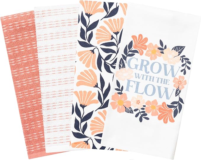 Ritz 100% Cotton Kitchen Towels, Floral Tulip Spring – 16"x26" – Absorbent Dish Towels for Drying & Cleaning – Soft & Durable (Set of 4)