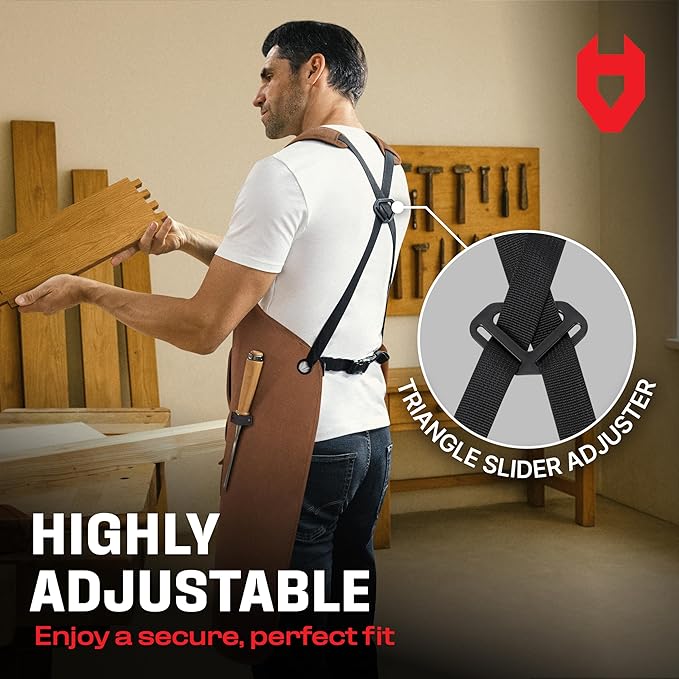 NoCry Woodworking Apron for Men — Reinforced Pockets with Metal Rivets, Magnetic Holder & Leather Tool Loops — Shop Aprons for Men with Cross-Back Straps, Non-Slip Shoulder Pads & Quick-Release Buckle