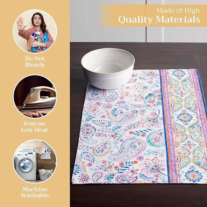 Maison d' Hermine Placemats Set of 4 100% Cotton Washable Cloth Place Mats Reusable Table Mats for Kitchen Dining Party Wedding Gifts for Mothers Day Spring/Summer (Indian Floral, 13" x 19")