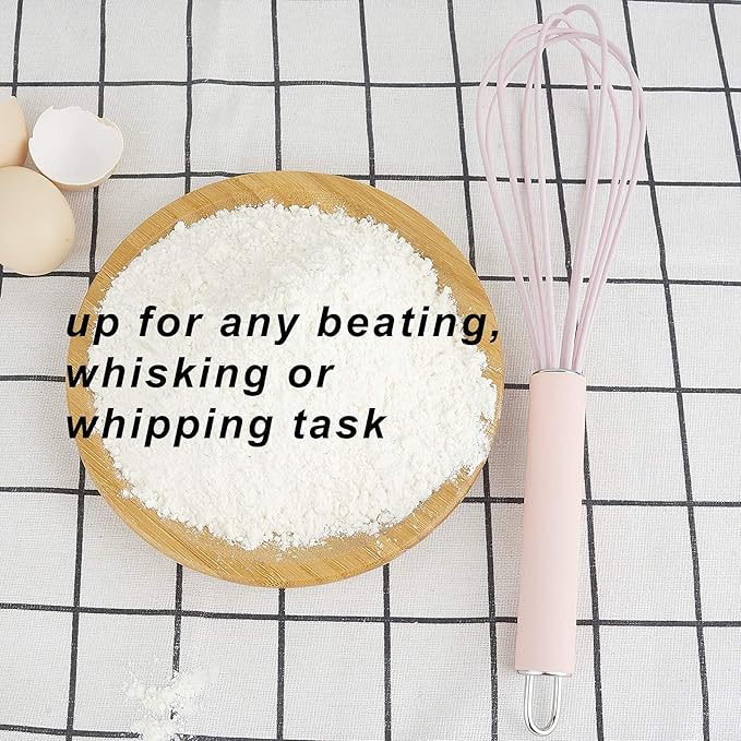 GorGin high temperature and easy to clean silicone whisk, wisk,stirrer, 10 inch, grip good grip design for Blending Whisking Beating Stirring Cooking Baking (1 Pack | Pink)