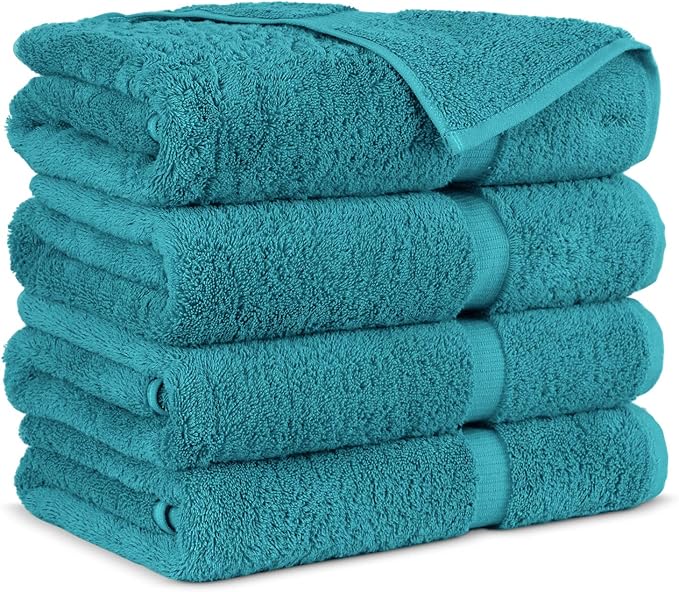 Towel Bazaar Premium Cotton Super Soft and Absorbent Turkish Towels (4-Piece Bath Towels, Aqua Blue)