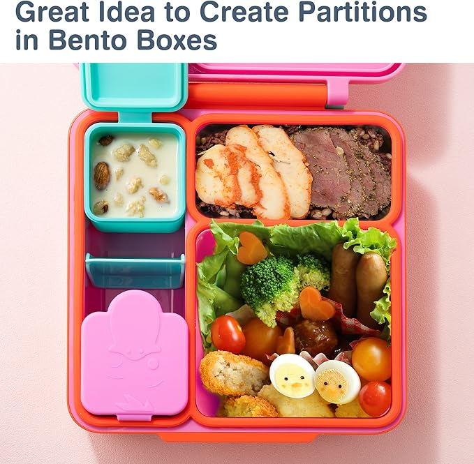 Homotte Leakproof Dips Containers Compatible with Omie Lunch Box, 2x 4 oz Salad Dressing Container To Go, Small Silicone Snack Condiment Container with Lids for kids (Pink/Teal)