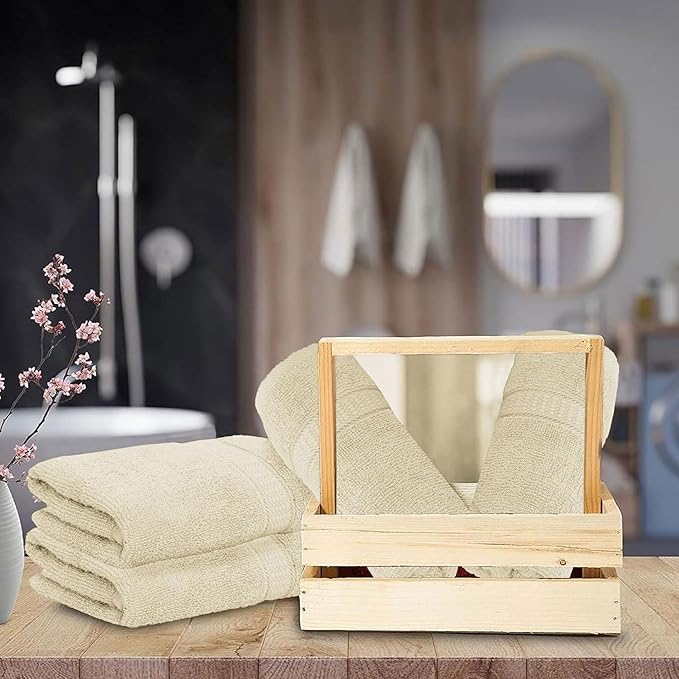 GOLD TEXTILES Premium Hand Towels for Bathroom -100% Ring Spun Cotton (Sand,4 Pack, 16x30 Inches) Luxury Soft Absorbent & Quick Dry, Bathroom Hand Towel Perfect for Hotel, Salon, Gym & Spa