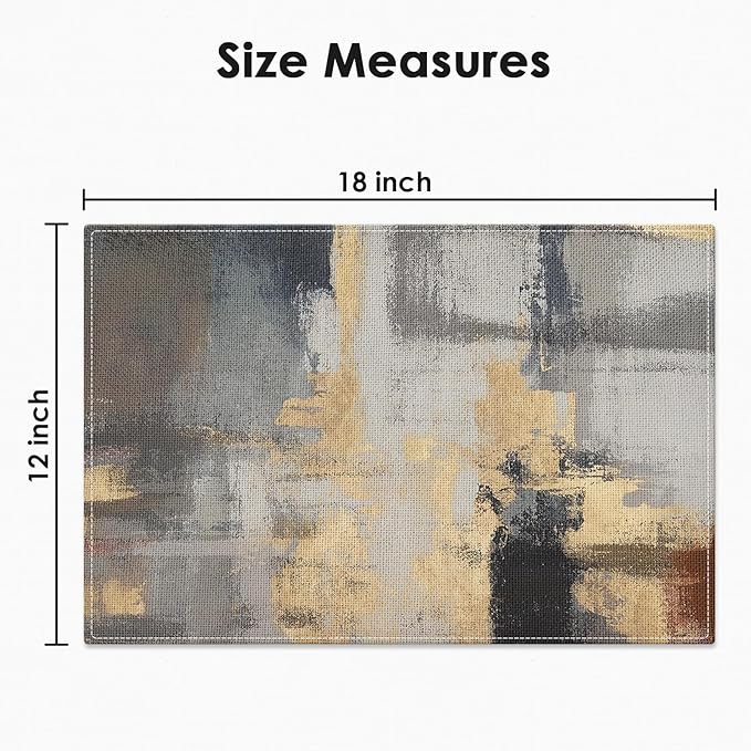 Emvency Farmhouse Placemats Set of 6, Gold Modern Grey Minimalist 12x18 Inch Linen Rectangular Place Abstract Grey Table Mats for Indoors & Outdoor Home Party Kitchen Dining Decoration