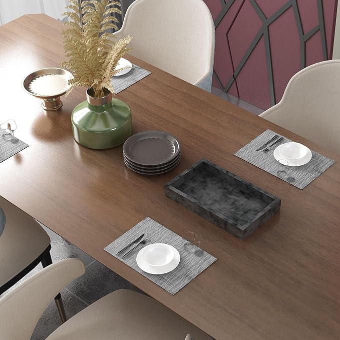 Placemats Set of 6 Washable Indoor/Outdoor Vinyl Place Mats for Dining Table Durable Non-Slip Heat Resistant PVC Weave Table Mats（Gray）