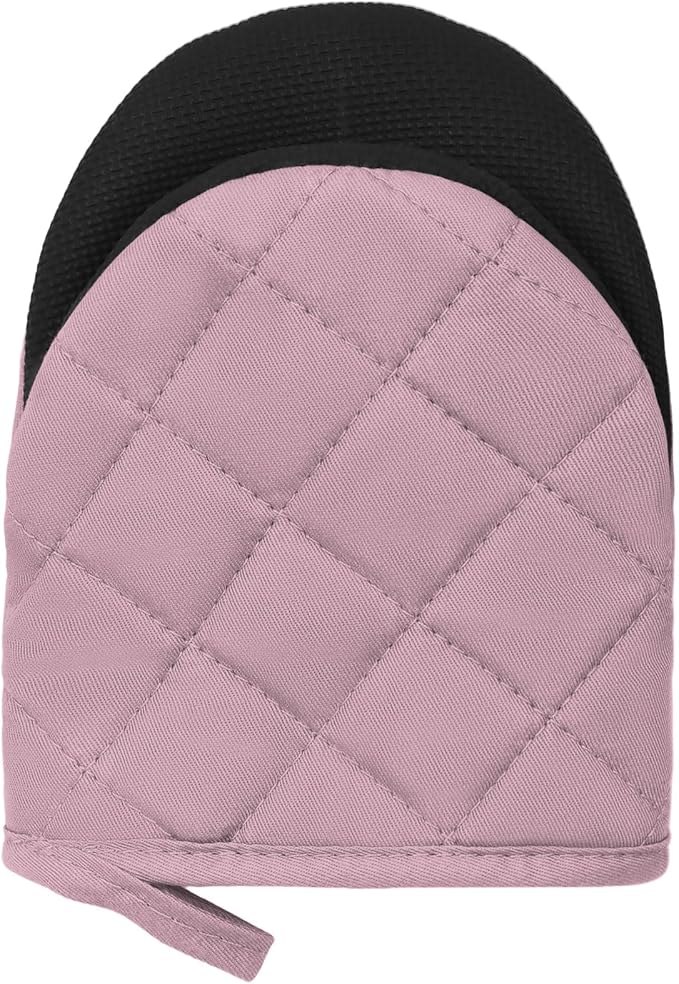 Short Oven Mitts, Heat Resistant 500°F, Silicone Grip Kitchen Gloves, Non-Slip for Baking, Grilling, BBQ, Machine Washable with Hanging Loop, 2-Pack Set, Light Pink