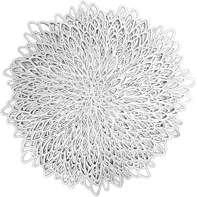 Juvale 10 Pack Silver Metallic Vinyl Placemats - 14.4" x 14.4" Round Table Mats and Chargers with Leaf Design for Elegant Table Decor and Protection - Stylish Charger Plates for Weddings and Parties