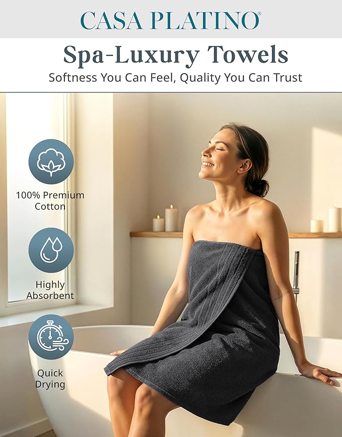 Casa Platino 100% Cotton Bath Towel Pack of 8 - Soft, Quick Dry & Highly Absorbent - 2 Bath, 4 Washcloths, 2 Hand Towels for Bathroom - Durable, Premium Quality & Ideal Gift for Him - Midnight Black