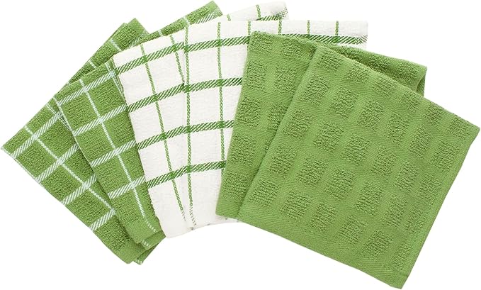 Ritz Terry Check Dish Cloth Set: Highly Absorbent & Super Soft - 100% Cotton, Durable Kitchen Cleaning Cloths for Wiping Tables and Counters, 6-Pack, Cactus