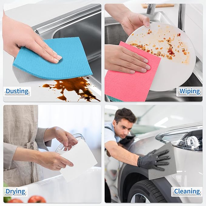 Swedish Dishcloths, 18 Pack Multicolor Kitchen Cloths, Absorbent Dish Towels for Kitchen, Multipurpose Cellulose Sponge Cloths, Reusable Washable Towels for Home & Kitchen