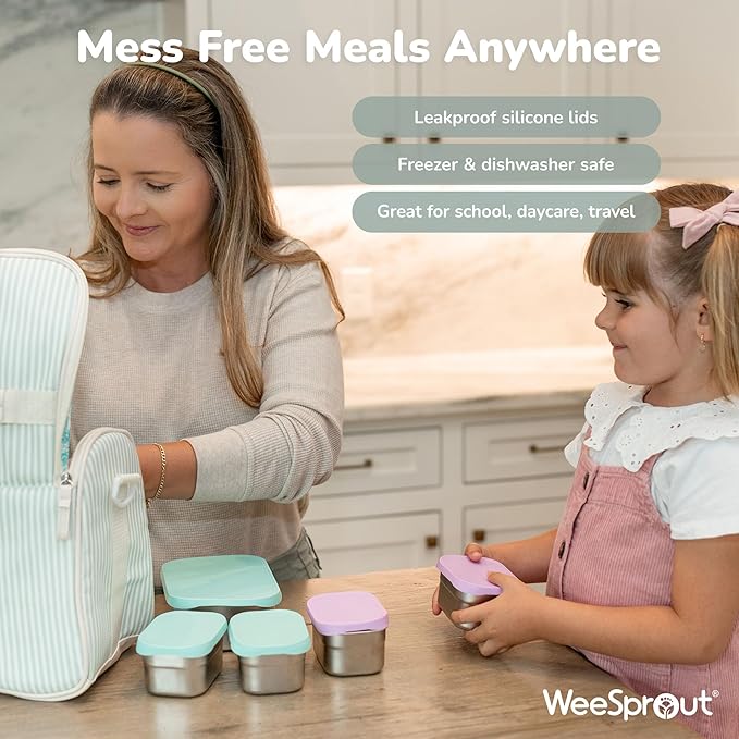 WeeSprout Stainless Steel Lunch Box Set - 750mL & 230mL Food Storage Nested Bento Boxes with Food Grade Silicone Lid - Leak Proof - Freezer Safe (Matte Blue)