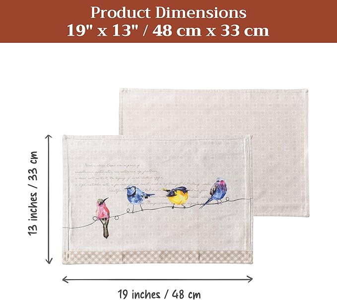Maison d' Hermine Placemats Set of 4 100% Cotton Washable Cloth Place Mats Reusable Table Mats for Kitchen Dining Party Wedding Gifts for Mothers Day Spring/Summer (Birdies on Wire, 13" x 19")