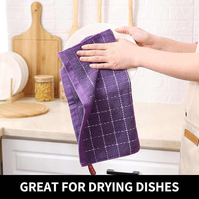 Homaxy 100% Cotton Terry Kitchen Dish Cloths, Ultra Soft and Absorbent Dish Towels for Kitchen, Suitable for Drying and Washing Dishes, 4 Pack, 12 x 12 Inches, Purple