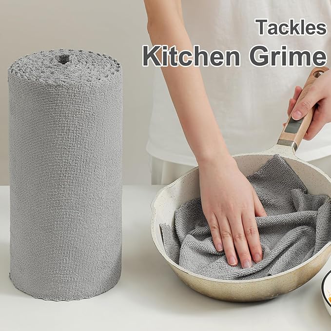 Jessy Home 80 Pack Reusable Paper Towels Grey Microfiber Cleaning Cloth Roll 12"x12" Microfiber Towels for Cars, Tear Away Cloth, Lint Free Rags for House, Kitchen,Window,Cleaning Supplies