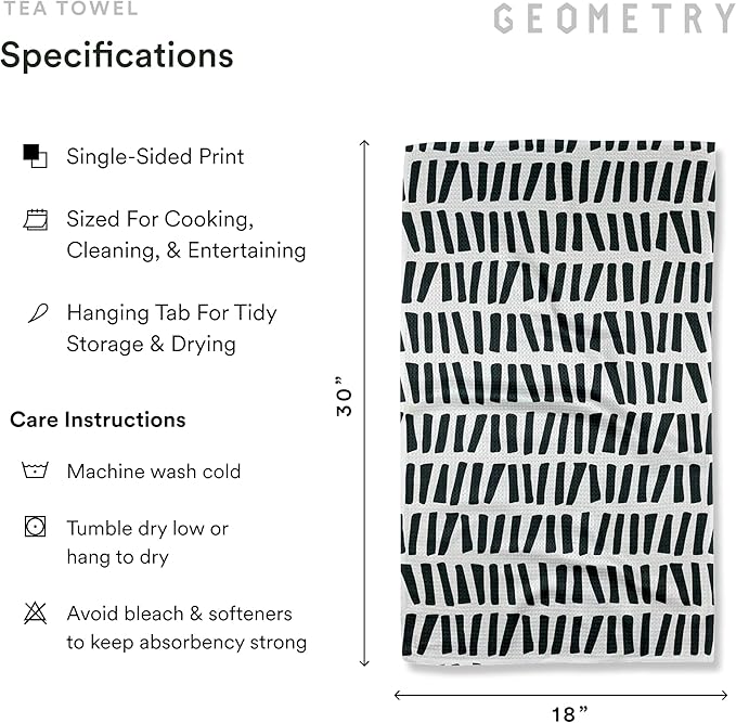 GEOMETRY Kitchen Tea Towels - Quick Dry Microfiber Dish Towels for Kitchen All Lined Up, 18" x 30" 1 Pack