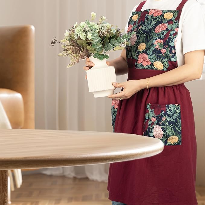 NEOVIVA Kitchen Aprons for Women with Pockets,Cooking Aprons for Women,Vintage Apron for Baking Gardening,Gifts for Mothers