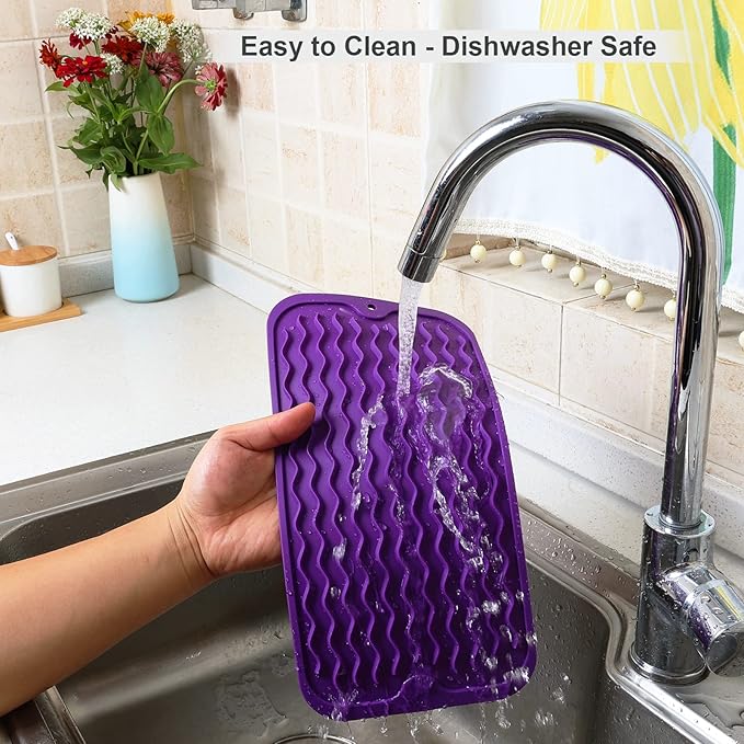 ZLR Silicone Sponge Holder & Sink Caddy Tray (6" x 12") - Narrow Dish Drying Mat for Kitchen Counter - Waterproof Soap Dispenser Organizer, Non-Slip Bathroom Vanity Tray (Meadow Violet)