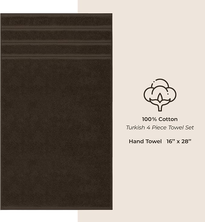 American Soft Linen Luxury Hand Towels for Bathroom, 600 GSM Heawy Weight 16x28 Size 100% Cotton Turkish 4 Piece Hand Face Towel Set, Brown Hand Towels