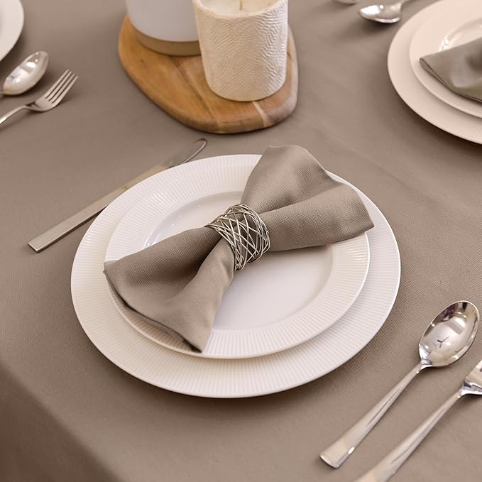 Encasa XO Beige Cloth Napkins Set of 6, 17"x17" | Solid Color Cotton Dinner Napkins | Washable & Reusable Wedding Napkins for Holiday Dinners, Party, & Everyday Table Decor