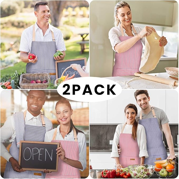 BeLuyi 2 Pack Adjustable Bib Apron with 2 Pockets Chef Cooking Kitchen Restaurant Aprons for Women Men