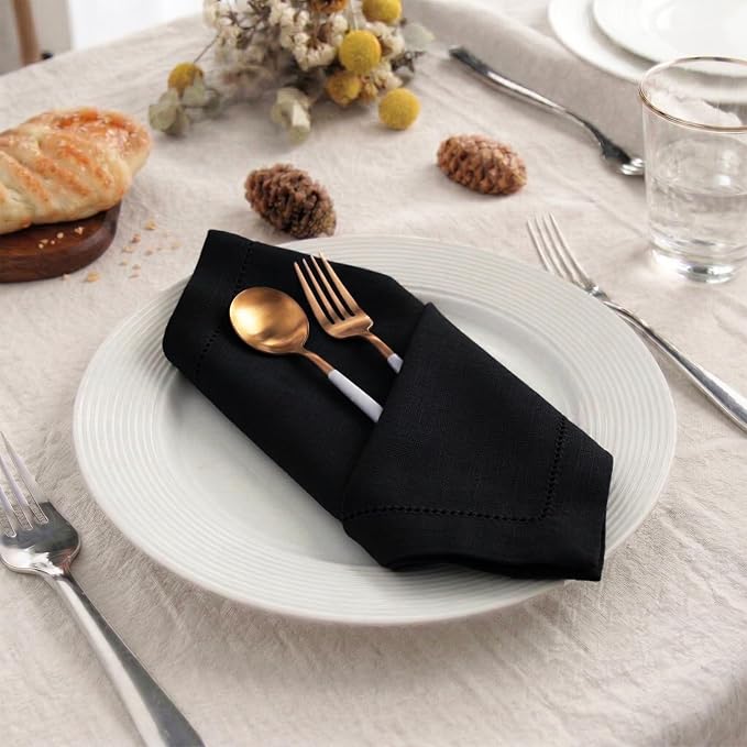 Palisa Black Cotton Napkins Set of 4 | Premium Hemstitch Detailing Cloth Dinner Napkins 18x18 Inch | Soft Washable & Reusable Table Napkins for Everyday Use Weddings Parties Restaurants & Hotels