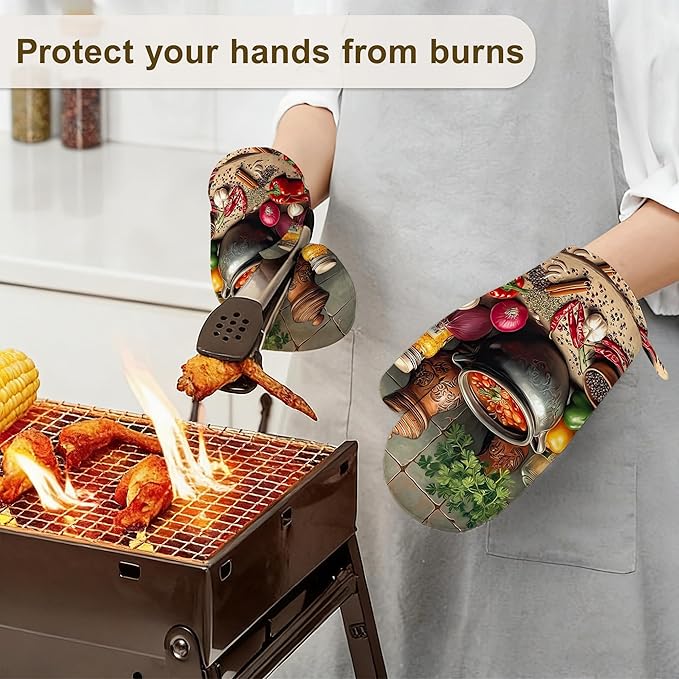 Herbs Spices Seasonings Oven Mitts and Pot Holders Set of 4, Heat Resistant Non Slip Kitchen Gloves Hot Pads,Chef Cooking Baking Gifts for Women Bakers,Kitchen Gifts for Cooking Lover Cooks