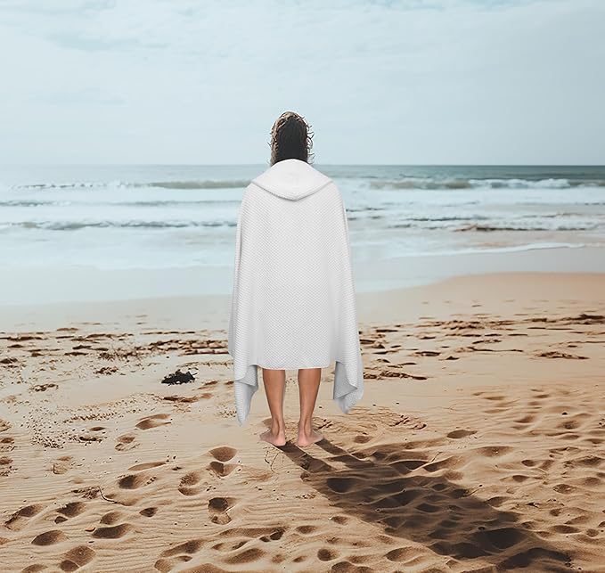 COTTON CRAFT Hooded Bath Towel – Oversized 35 x 70 Waffle Weave Towel with Hood for Adults - 100% Ringspun Cotton Pool Bath Sheet Wrap with Hood - Soft Super Absorbent Quick Dry – 450 GSM – White