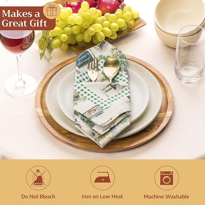 Maison d' Hermine Cloth Napkins Set of 4 100% Cotton Everyday Reusable Square Napkins Cloth Washable Dinner Party Wedding Restaurant Gifts for Mothers Day Spring/Summer (Paris Voyage, 18" x 18")
